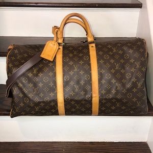 M LOUIS VUITTON Monogram Keepall 55 LV Boston Travel Weekend Duffle Bag AUTH